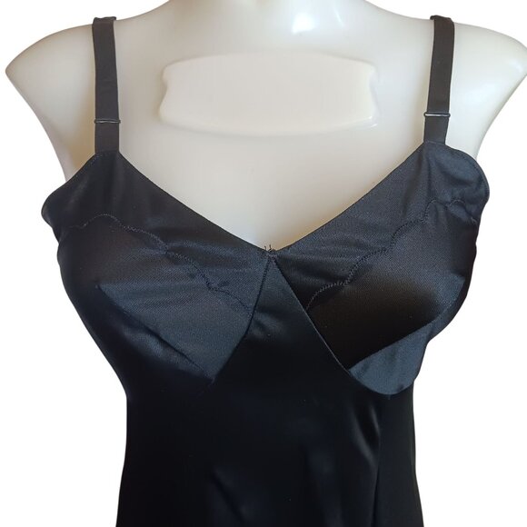 Vintage Charmode 1960's 11 Petite Junior Black Satin Spaghetti Strap Slip Dress - Picture 3 of 8